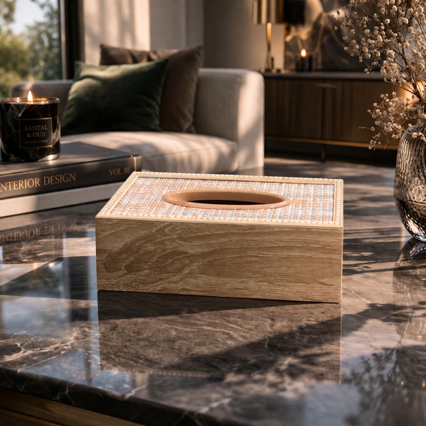 Luxury Wooden Tissue Box Holder with Decorative Top & Elegant Rim | Premium Home Organizer