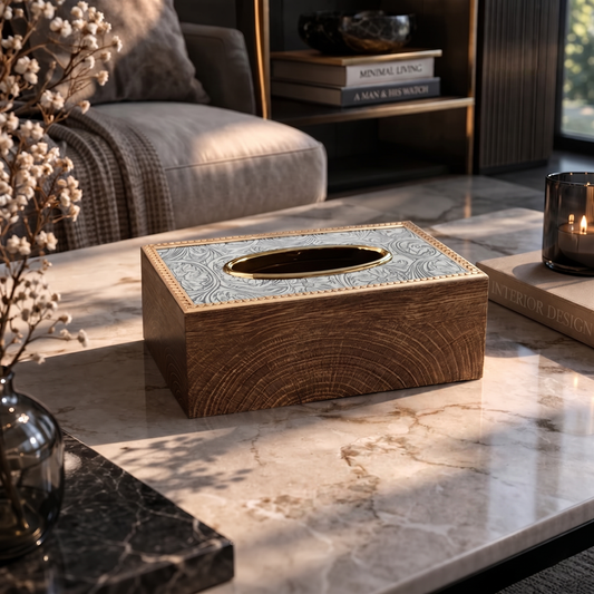 Luxury Wooden Tissue Box Holder with Decorative Top & Elegant Rim | Premium Home Organizer