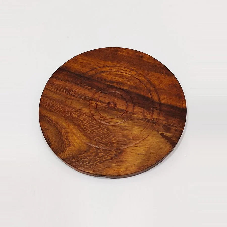 Handcrafted Round Wooden Coaster Set with Brass-Accent Holder (Set of 6)