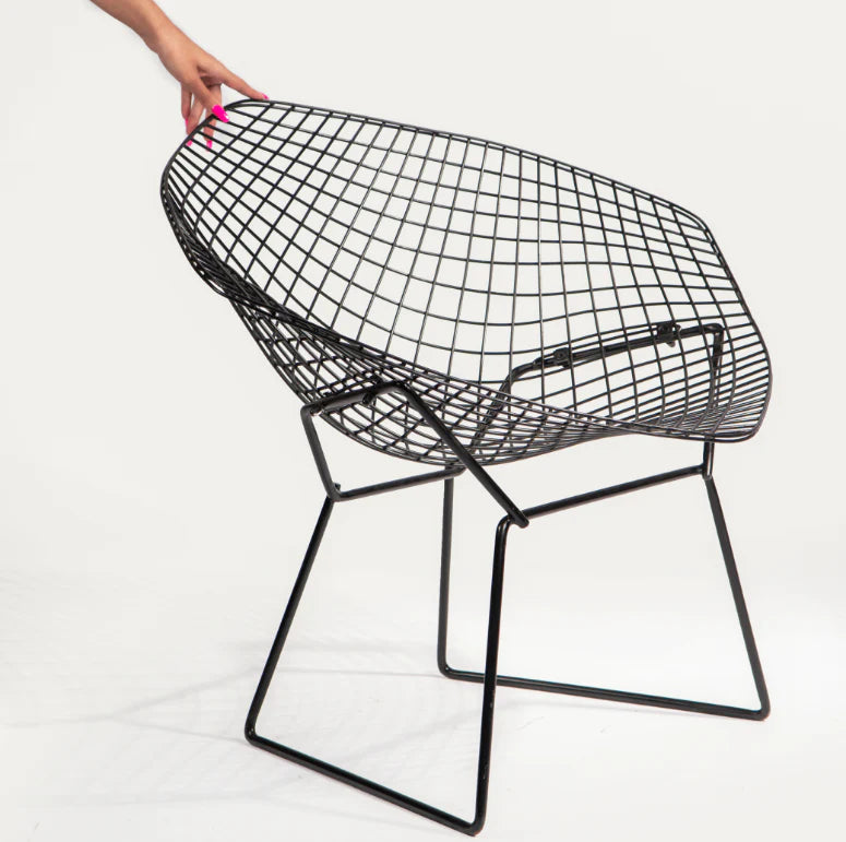 Ravioli stainless steel mesh chair full view on white background